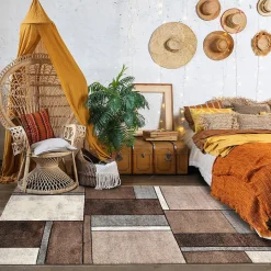 Tapis pour une chambre ou une entrée tissé motif géométrique LYN8 GEOME, Beige, marron, gris