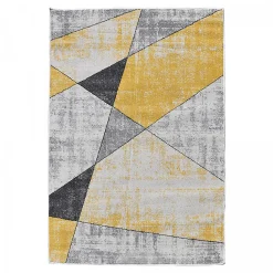 Tapis pour une chambre ou une entrée tissé motif géométrique ROSALINE, jaune, gris, écru