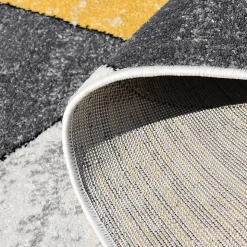 Tapis pour une chambre ou une entrée tissé motif géométrique ROSALINE, jaune, gris, écru