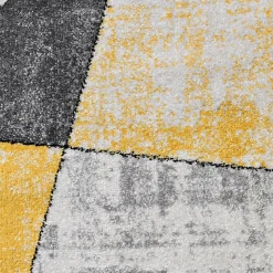 Tapis pour une chambre ou une entrée tissé motif géométrique ROSALINE, jaune, gris, écru