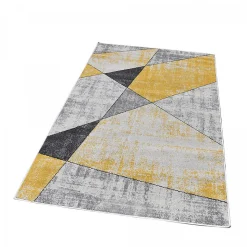 Tapis pour une chambre ou une entrée tissé motif géométrique ROSALINE, jaune, gris, écru