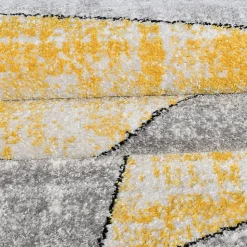 Tapis pour une chambre ou une entrée tissé motif géométrique ROSALINE, jaune, gris, écru