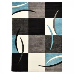 Tapis pour une chambre ou une entrée tissé motif géométrique DIAVIRGULE, bleu