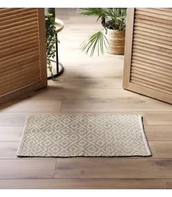 Tapis Rectangle (50 x 80 cm) Lazaro, Coton & Polyester Tissé - 50x80cm - Beige