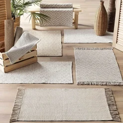 Tapis Rectangle (50 x 80 cm) Lazaro, Coton & Polyester Tissé - 50x80cm - Beige
