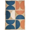 Tapis rectangle Vintage jute et coton bleu et terracotta L.100 x l.150 cm