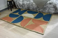 Tapis rectangle Vintage jute et coton bleu et terracotta L.100 x l.150 cm