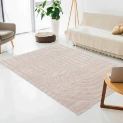Tapis rectangulaire à poils ras motif contemporain beige 160 x 230 cm Oviala