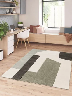 Tapis rectangulaire Luna formes géométriques vert et blanc L.230 x l.160 cm Balta