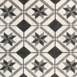 Tapis Rectangulaire motifs Carreaux de Ciment, 50x100cm, Noir et Blanc, Dylrev