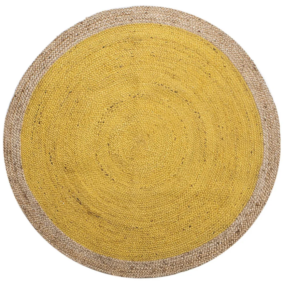 Tapis rond diamètre 120cm naturel et jaune 'Deko&co'