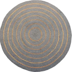 Tapis rond en coton tressé, effet jute rayé, kaki, 120 cm, Dylrev