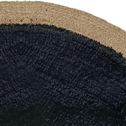 Tapis Rond en Jute et Coton, 120 cm, Noir et Jute, Dylrev