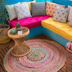 Tapis rond en jute et tissu multicouleur ø120 cm