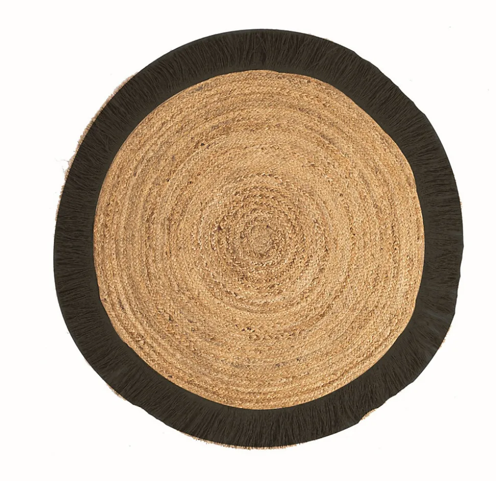 Tapis rond en toile de jute beige et noir ⌀120cm Deco&co