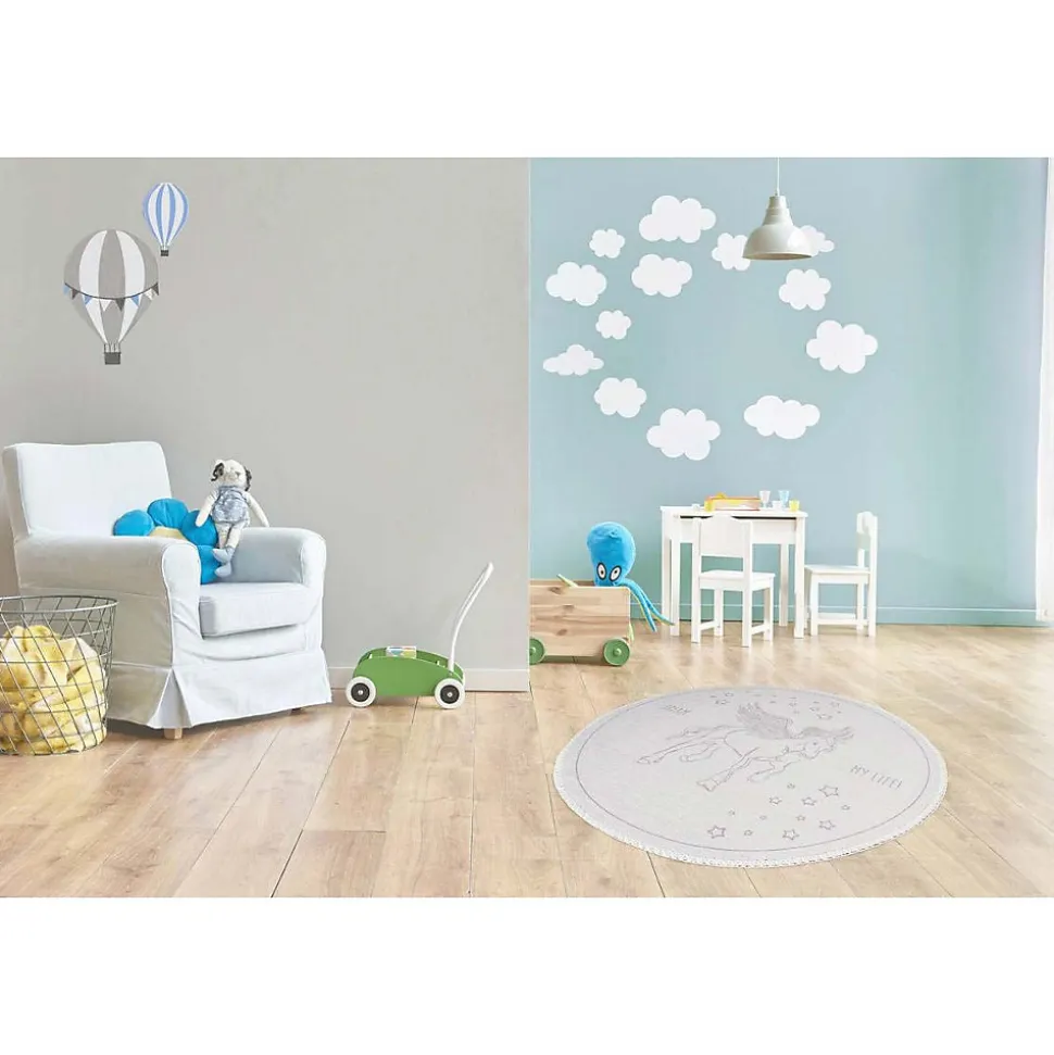 Tapis Rond Enfant Imprimé "Bambini III" 160cm Gris