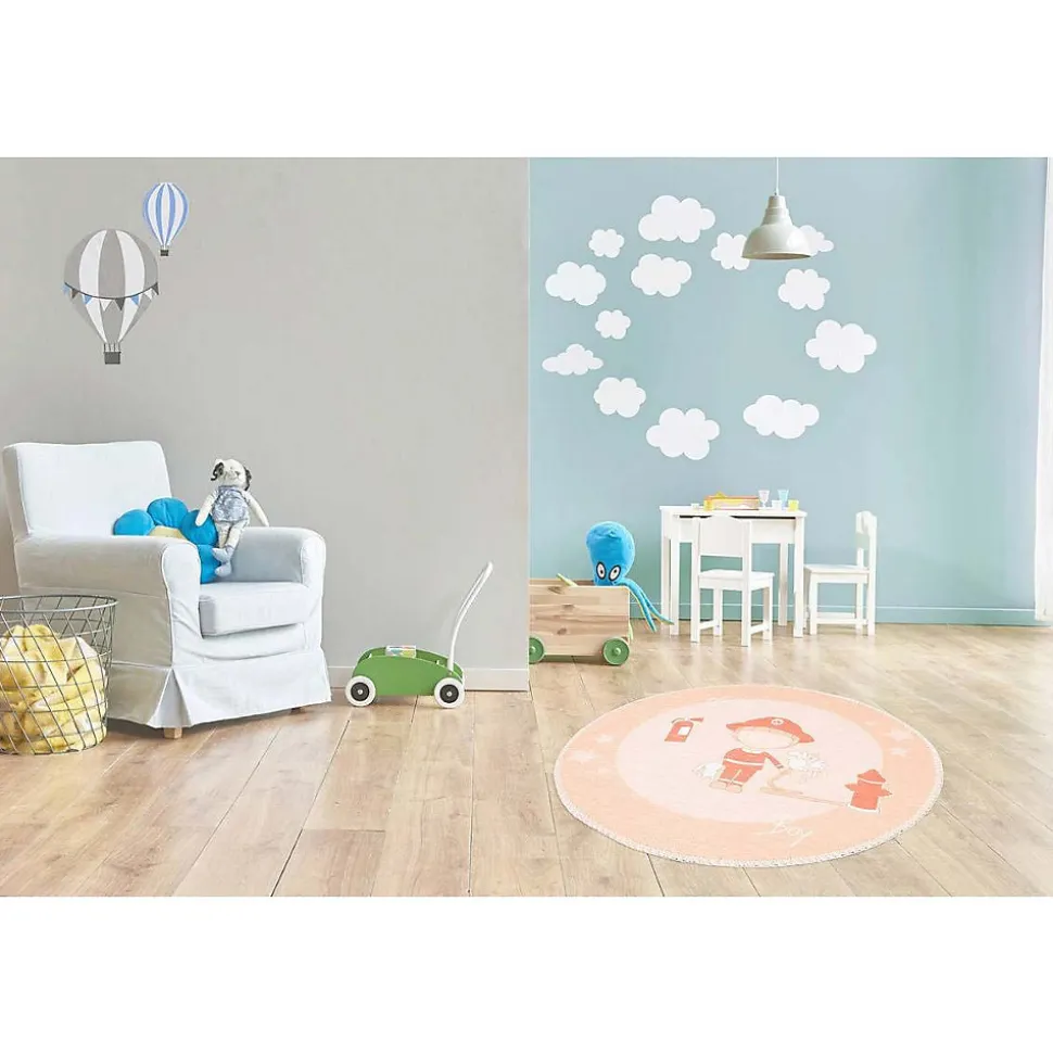 Tapis Rond Enfant Imprimé "Bambini" 160cm Orange
