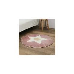 Tapis Rond Enfant "étoile Métallisée" 80cm Rose
