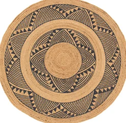 Tapis rond Tonga en jute et motifs noirs Ø120 cm Balta