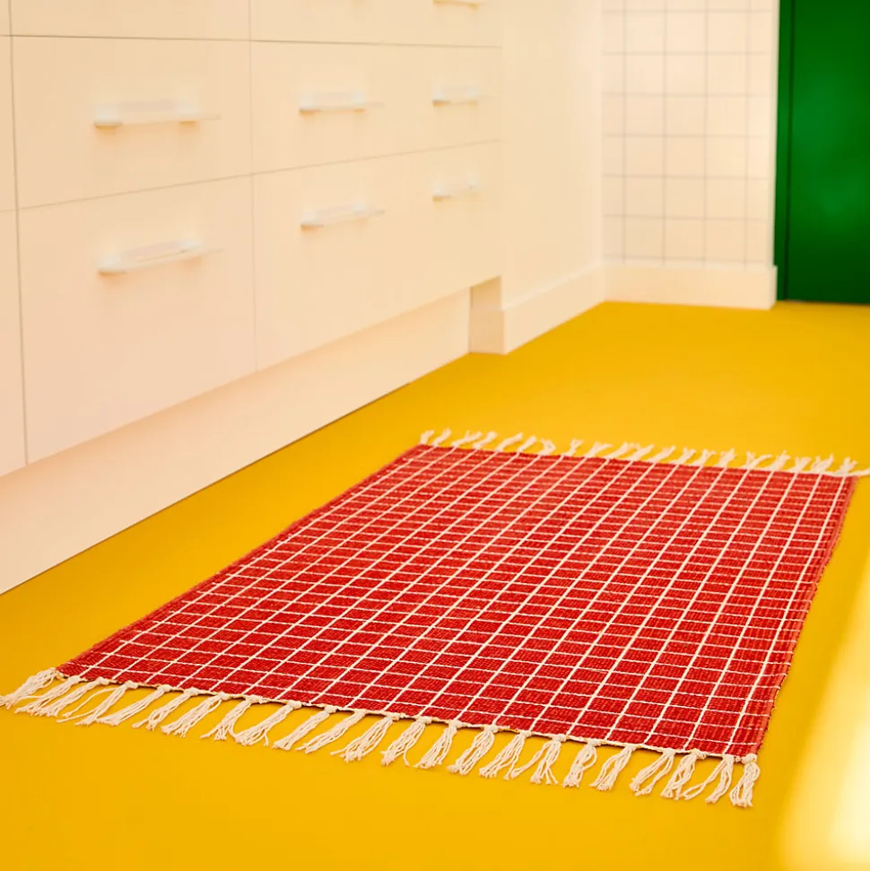 Tapis réversible Sodeco jaune et rouge l.60 x L.90 cm