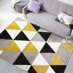 Tapis salon à motifs triangles jaune 150x220