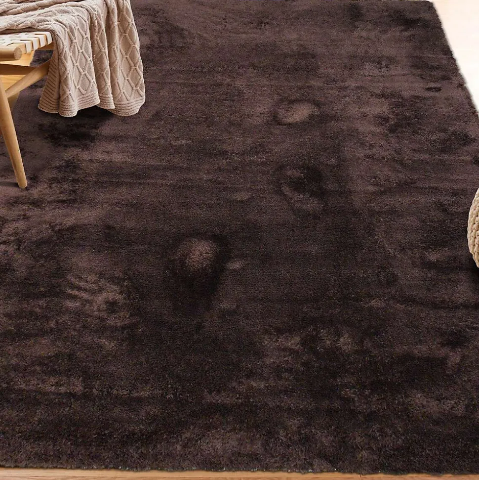 Tapis salon à poils longs extra-doux marron 120x160