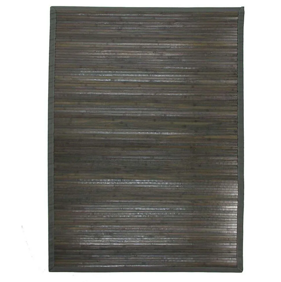Tapis salon en bambou larges lattes ganse gris 120x170