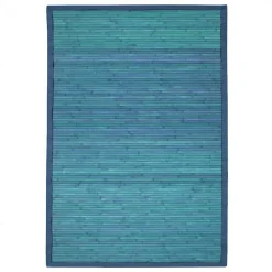 Tapis salon en bambou larges lattes ganse bleu 120x180