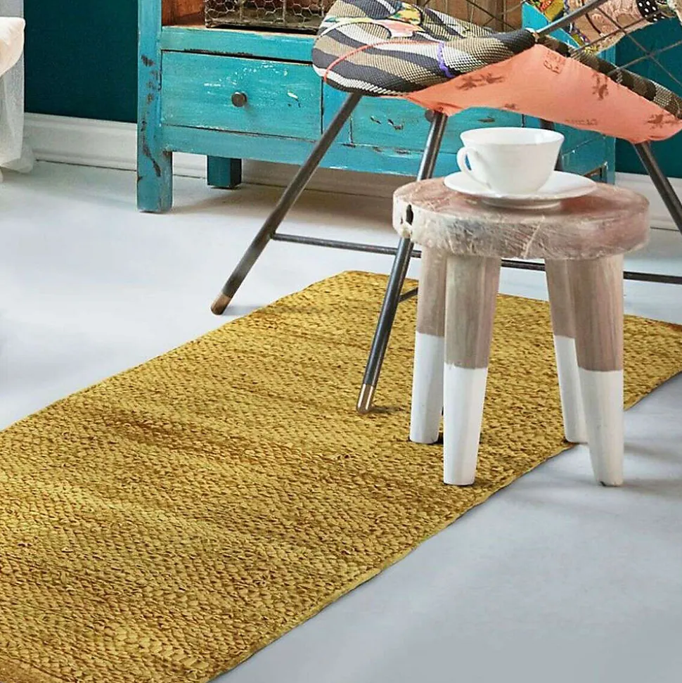 Tapis salon en cuir tressé jaune 60x120