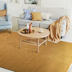Tapis salon en jute coton avec franges ocre 120x170