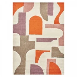 Tapis salon et chambre tissé motif géométrique ECHO 3, gris, beige, orange