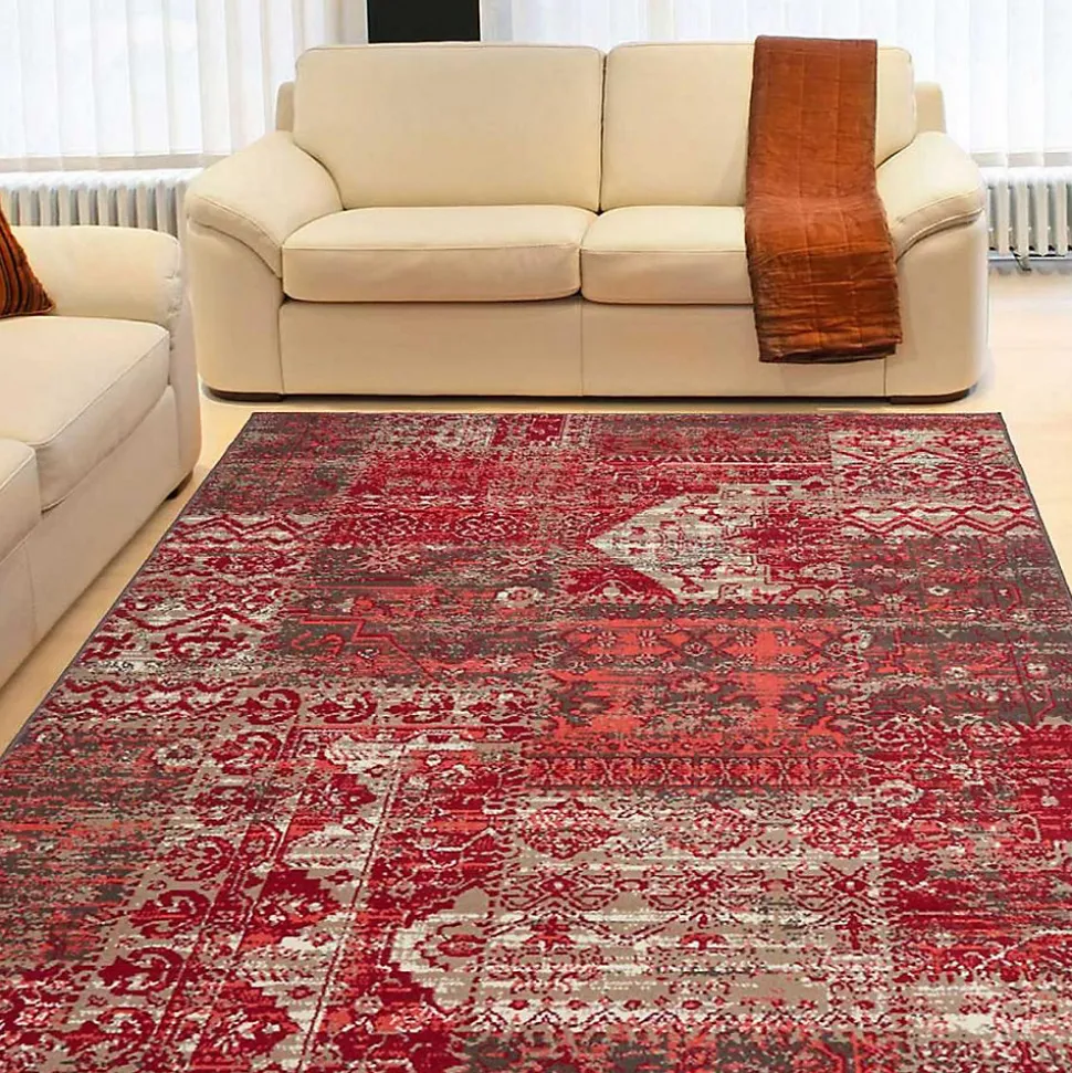 Tapis salon et chambre tissé motif ethnique WORKYPATCH, rouge