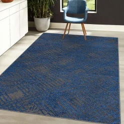 Tapis salon et chambre tissé motif faux uni TEREMINDE, bleu, gris