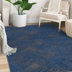 Tapis salon et chambre tissé motif faux uni TEREMINDE, bleu, gris