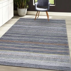 Tapis salon et chambre tissé motif ethnique NOBASTA, gris, orange, jaune, blanc