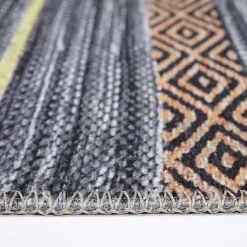 Tapis salon et chambre tissé motif ethnique NOBASTA, gris, orange, jaune, blanc