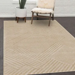 Tapis salon et chambre tissé motif géométrique CEROTEO, beige