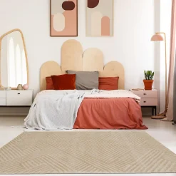 Tapis salon et chambre tissé motif géométrique CEROTEO, beige