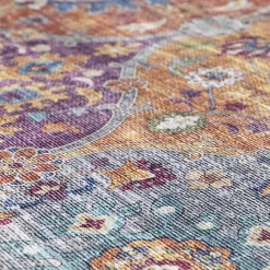 Tapis salon et chambre tissé motif ethnique VIVACE 5, violet, gris, rose