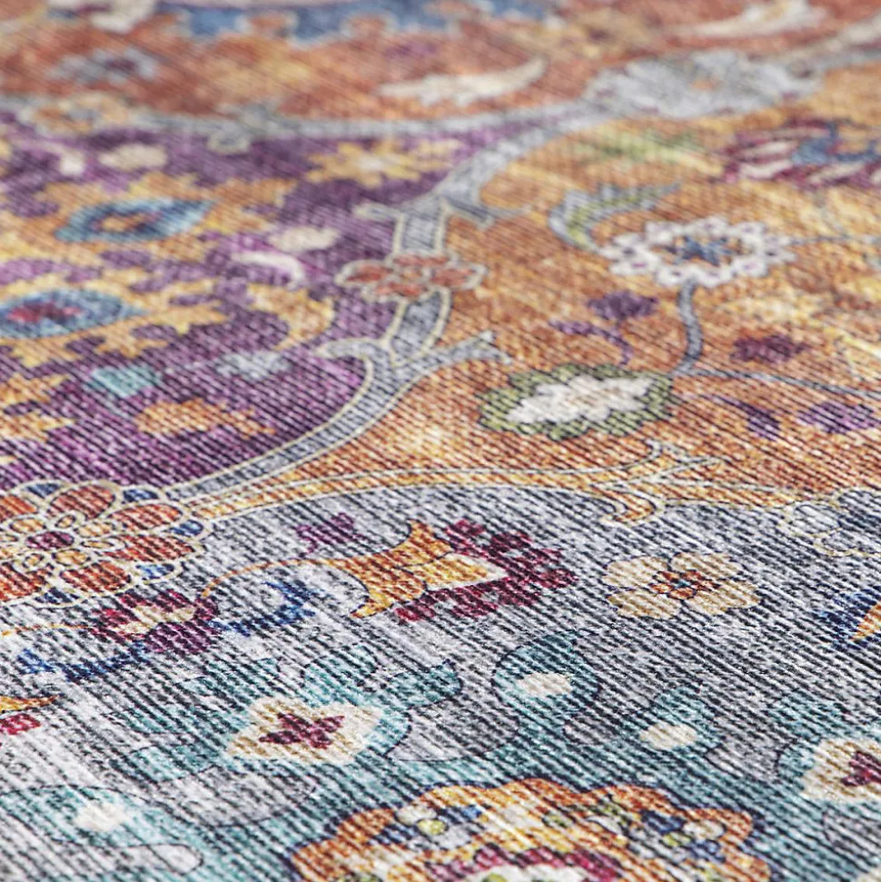 Tapis salon et chambre tissé motif ethnique VIVACE 5, violet, gris, rose