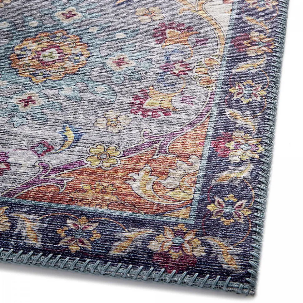 Tapis salon et chambre tissé motif ethnique VIVACE 5, violet, gris, rose