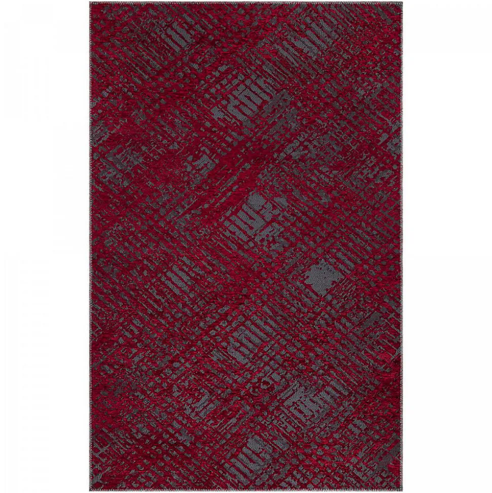 Tapis salon et chambre tissé motif faux uni TEREMINDE, rouge, gris