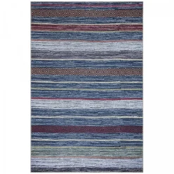 Tapis salon et chambre tissé motif ethnique NOBASTA, bleu, rouge, orange, vert