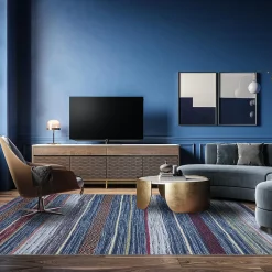 Tapis salon et chambre tissé motif ethnique NOBASTA, bleu, rouge, orange, vert