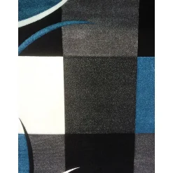Tapis salon et chambre tissé motif damier LYN8 COMMA, Gris, bleu, noir