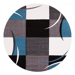 Tapis salon et chambre tissé motif damier LYN8 COMMA, Gris, bleu, noir
