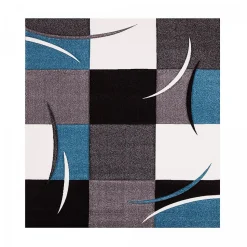 Tapis salon et chambre tissé motif damier LYN8 COMMA, Gris, bleu, noir