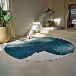 Tapis salon et chambre tissé plat BLUE MIRAGE Diam 140 cm
