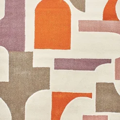 Tapis salon et chambre tissé motif géométrique ECHO 3, gris, beige, orange