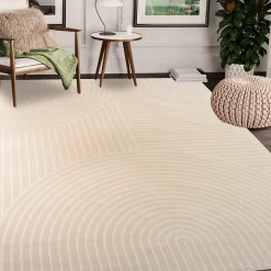 Tapis salon et chambre tissé motif géométrique LYN49 ARCROL, beige